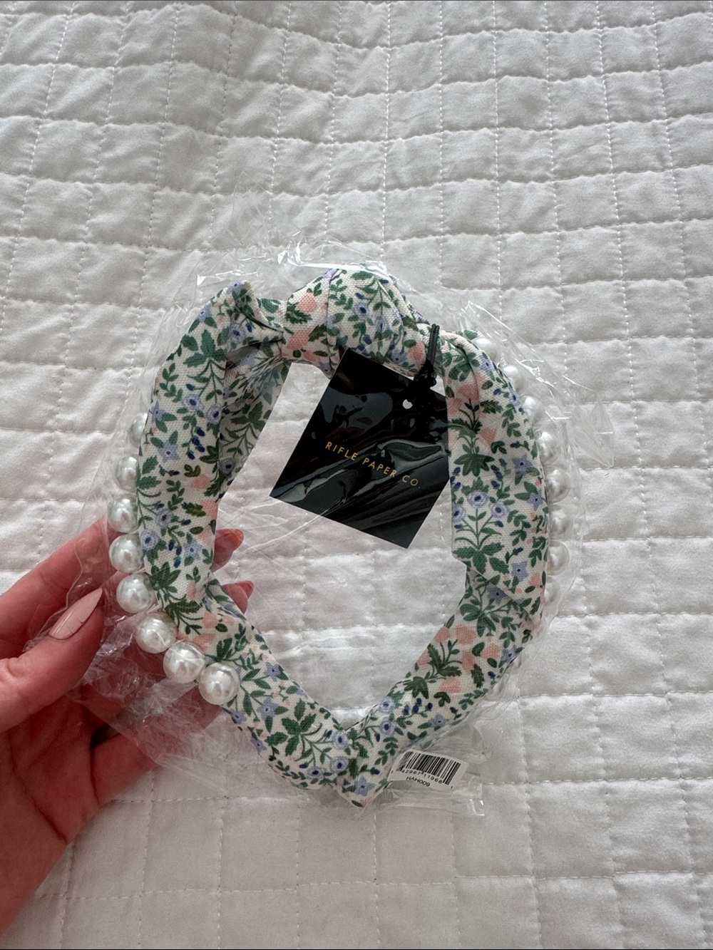 Rifle Paper Co. Floral Pearl Trim Headband - Green/Pink/White